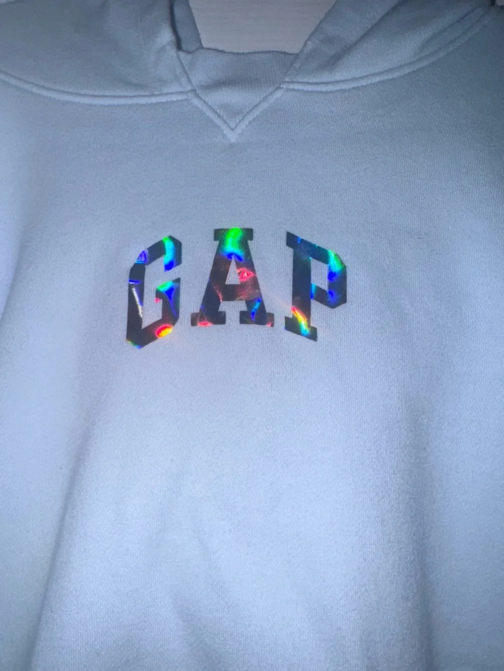 Gap Kids Girls Holographic Logo Pullover Hoodie Light Blue Size 10